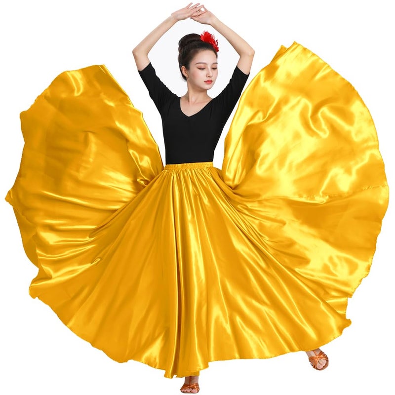 Sancan Women Full Ankle Length Retro Long Maxi Skirt for Dance Gypsy Costume Church Praise Worship Celebration Party Cosplay (Yellow) - Image 1